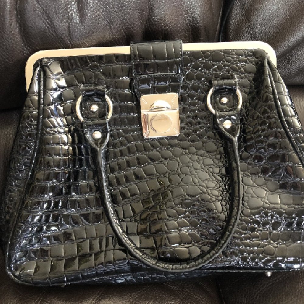 Purse - Alligator Black Faux Leather Fabric